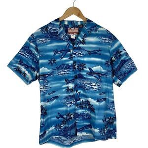 RJC MEN'S Blue Vintage Hawaiian Short Sleeve Graphic Shirt US M